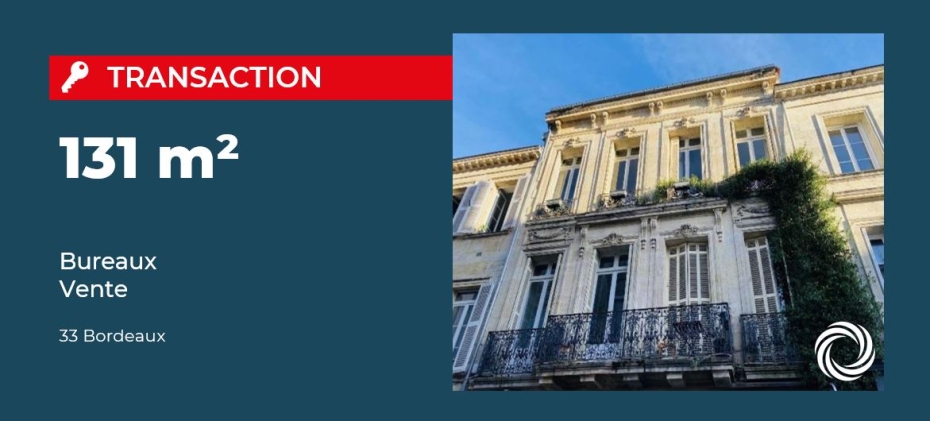 Transaction : Bordeaux (33), Advenis vend 131 m² de bureaux au coeur des Chartrons