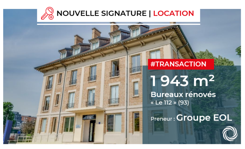 Transaction : La Plaine Saint Denis (93) : Le groupe EOL loue 1 943 m² de bureaux rénovés au sein du Parc des Portes de Paris.